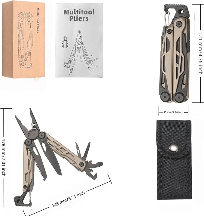 Multitool 25-in-1 Full-Size Lightweight EDC Camping Knives &amp Tools Multi-Purpose Pliers Folding Knife Outdoor Survival Gear Men Gift Ideas Gifts for Hunters Men who have Everything(Mist Bl