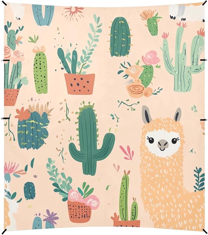 ALAZA Llama with Cactus Cute Alpaca Baby Llamas Flower Beach Tent Sun Shelter Portable Canopy Sunshade for Outdoor Camping Picnics Backyard Fun 10x9 ft