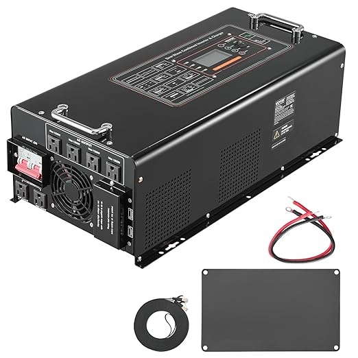 VEVOR Pure Sine Wave Inverter Charger 6000 Watt DC 24V to AC 120V Battery Charger with LCD Display Remote Control Solar Inverter for Off-Grid Solar RV Boat Home Compatible with Various Batteries