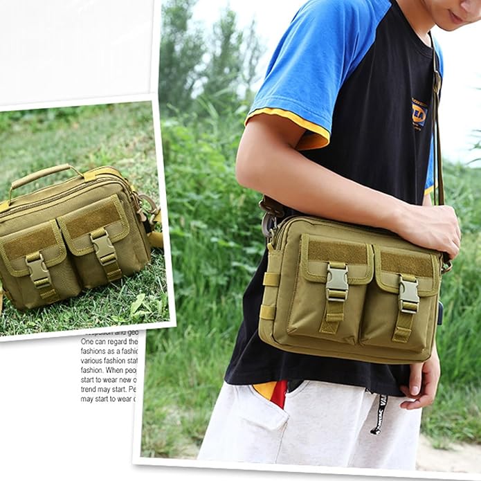 Tactical Messenger Bag Sling Crossbody for Men Multifunction Nylon Shoulder Briefcase Handbags with USB Port