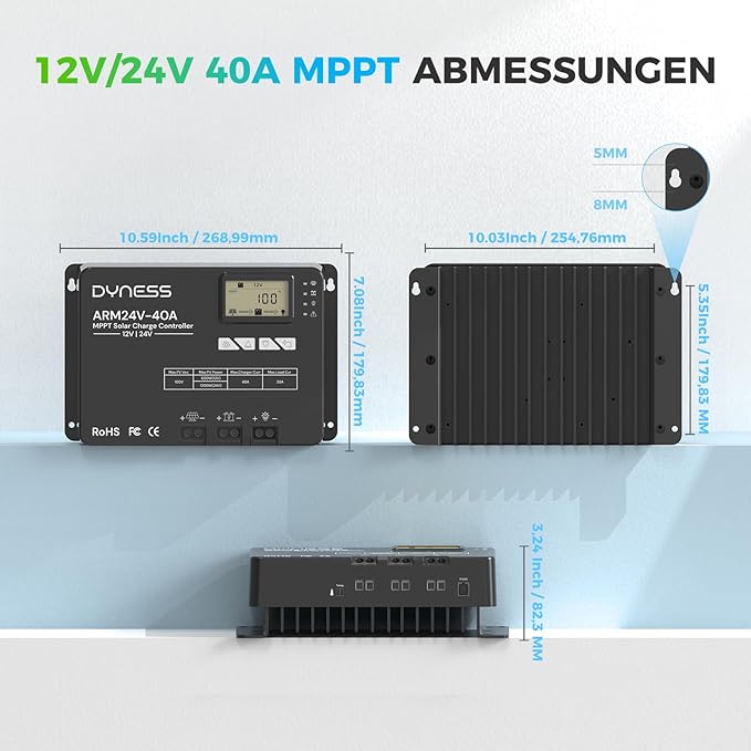 Dyness 40A 12V/24V Auto MPPT Solar Charge Controller  APP Control &amp LCD Display 40 Amp Solar Regulator for LiFePO4/AGM/Gel/FLD/SLD Batteries - RV Marine Off-Grid Systems