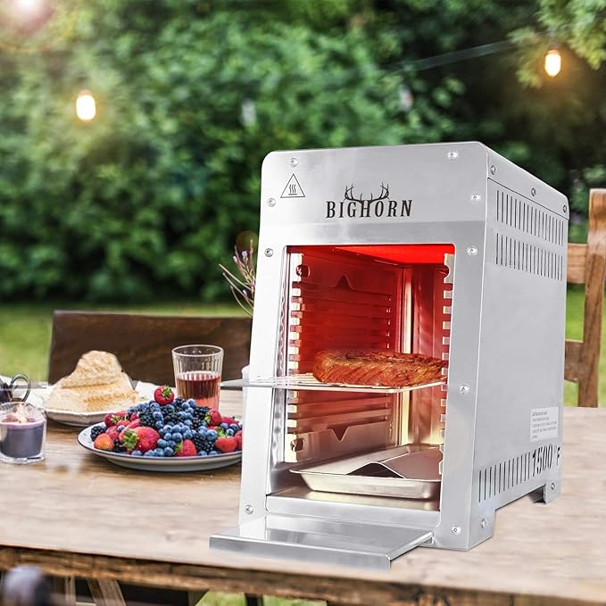 BIG HORN OUTDOORS Portable Infrared Broiler Propane Gas Grill 1500 Degree Stainless Steel Tabletop Quick Cooking Steak Grill for Meat Seafood Veggies