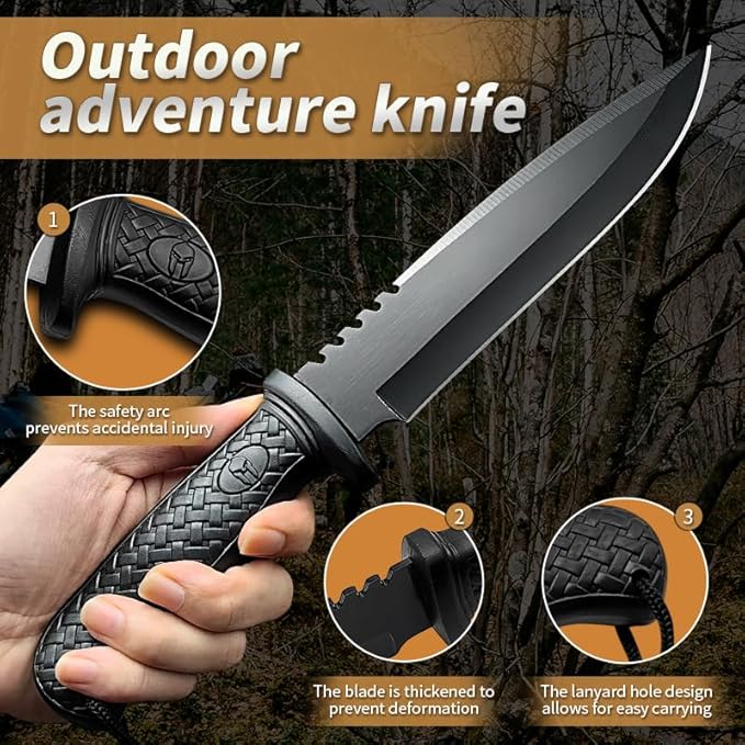 Fixed Blade Hunting Knife with Sheath - 11.89 Inch Full Tang Survival Knife ABS Handle &amp Brushed Blade for Camping Hunting Outdoor Gift (7.6 oz) (Shadow-B)