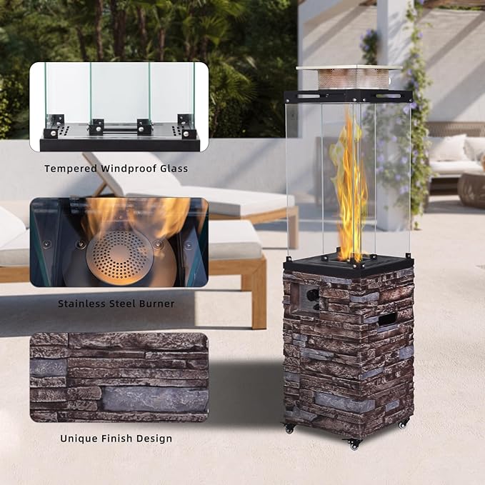 Outdoor Patio Propane Fire Heater with Weather Cover Glass 41000 BTU Fireplace Patented &amp CSA Certificated Stackstone Brown