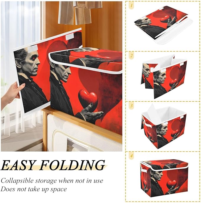 AIXIWAWA Lidded Storage Cube (Vampire with Heart) Fabric Foldable Closet Bins with Flip Lid and Handles Organizer Basket Container 16.5 x 12.6 x 11.8 IN
