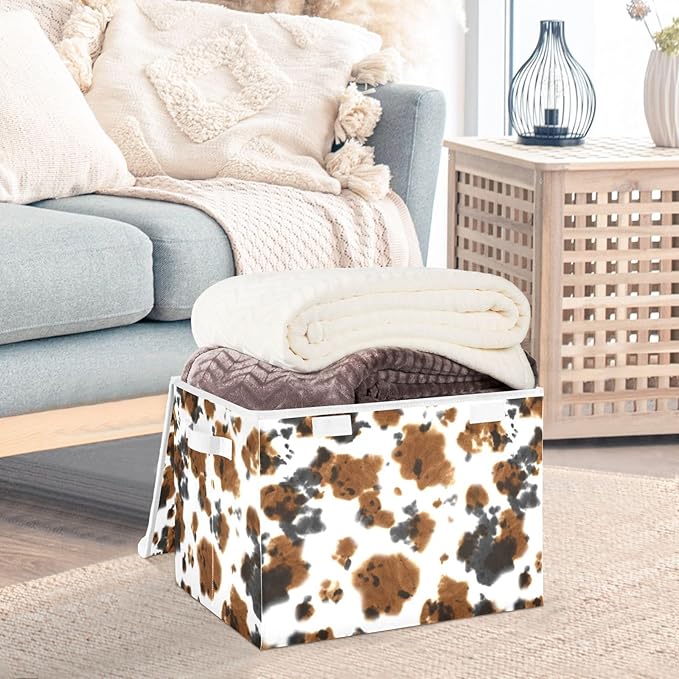 Storage Box Cow Print Tie Dye Closet Storage Bins with Lids Foldable Oxford Fabric Storage Box for Home Bedroom Closet Office (16.5x12.6x11.8 in)