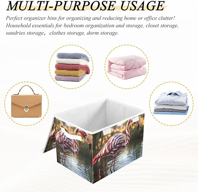Storage Cube with Lid Flamingo Candy Print 16.5×12.6×11.8 IN Collapsible Large Capacity Foldable Storage Basket Bin Organizer