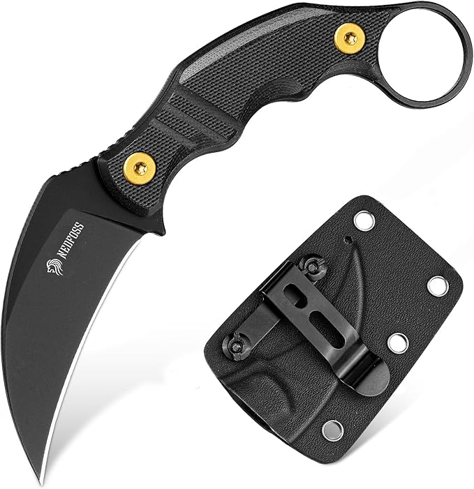 NedFoss VULTURE EDC Fixed Blade Knife with Kydex Sheath 2.87 14C28N Steel Tactical EDC Knife with G10 Handle and Adjustable Belt Clip Horizontal Carry Belt Knives for Men Women