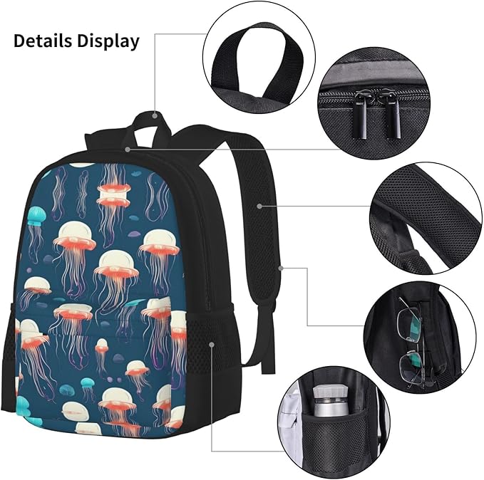 3pcs Backpack Sets Jellyfish Pattern Printed Backpacks Set With Lunch Bag Pencil Pouch
