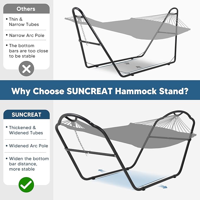 SUNCREAT Universal Steel Hammock Stand Only Heavy Duty Hammock Stand Fits 2 Person Hammock 9 to 14 Feet Long 475-Pound Capacity Patent Pending Black