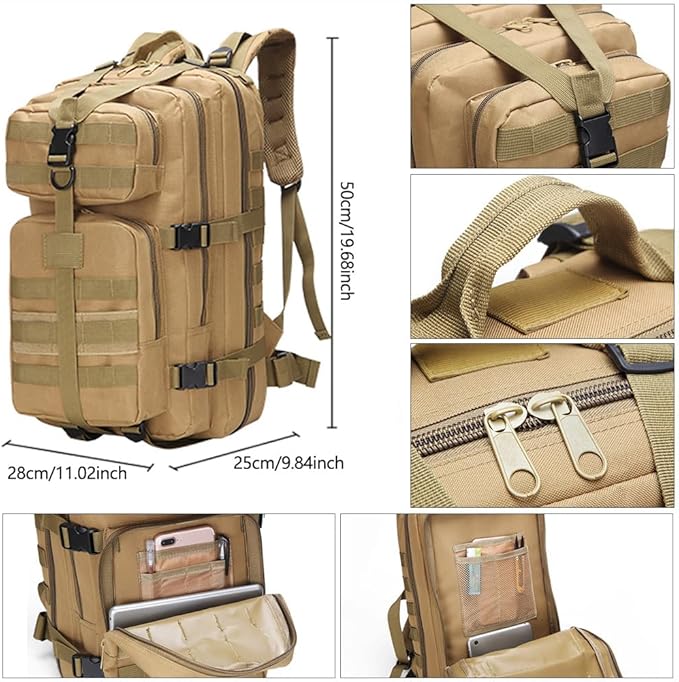 Military Tactical Backpack 3 Day Assault Pack Army Molle Bag Backpacks Rucksack 35L (CP Camouflage)