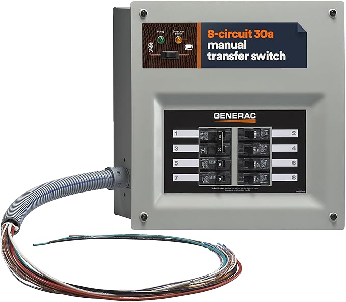 Generac 6854 HomeLink Upgradeable 30 Amp Transfer Switch Kit - Convenient and Reliable Power Solution for Homes - 10' Cord and Aluminum Power Inlet Box
