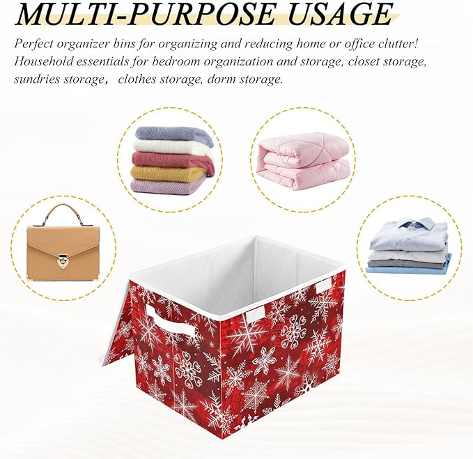senya Christmas Baskets Collapsible Storage Bins with Lids Christmas Red Pattern with Snowflakes Flower Storage Boxes Clothes Baskets for Organizing