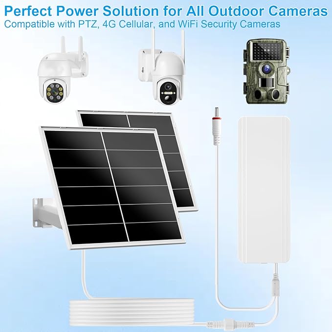 VUEBEE 40W Solar Panel Kit and 24000mAh Battery for PTZ Security Cameras 5V/12V Adjustable Output USB-C &amp DC Plugs 360° Mount IP66 Waterproof