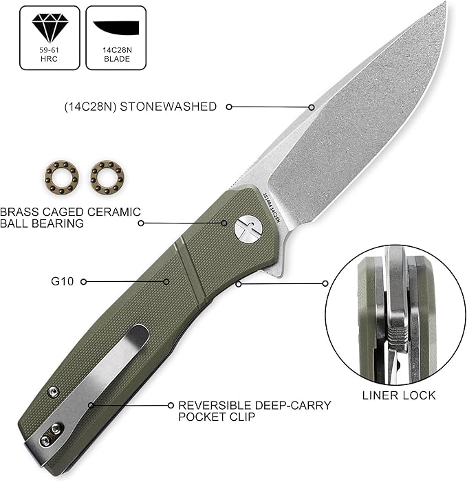 IOI Task Force I51484 Pocket Knife for Men – Folding Knife with 14C28N Stonewashed Blade G10 Handle EDC Pocket Knife with Clip Enhanced with Custom Left-Side Clip for Everyday Carry &amp Camping