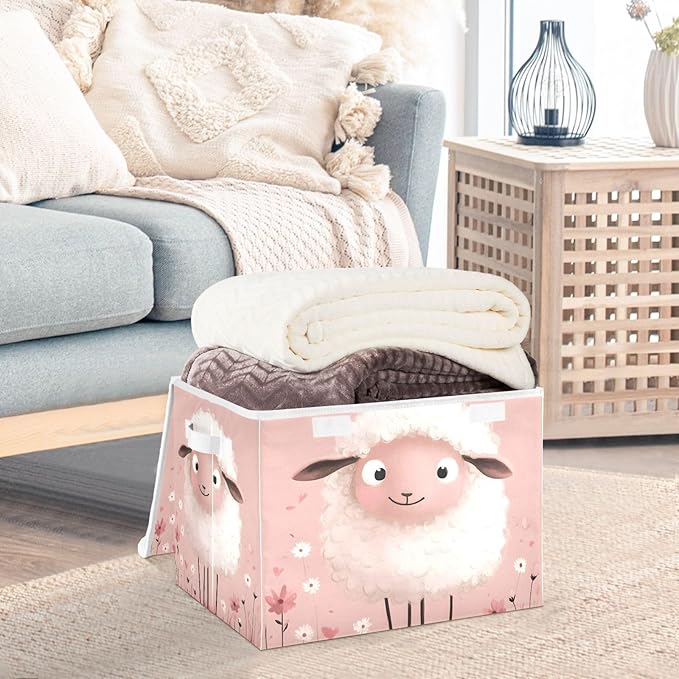 Storage Cube with Lid Cute Sheep Print 16.5×12.6×11.8 IN 1 Pack Collapsible Large Capacity Foldable Storage Basket Bin Organizer