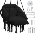 Macrame Hammock Hanging Swinging Chair with Oversized Cushion Perfect for Bedroom Porch Kids Adults Balcony Black