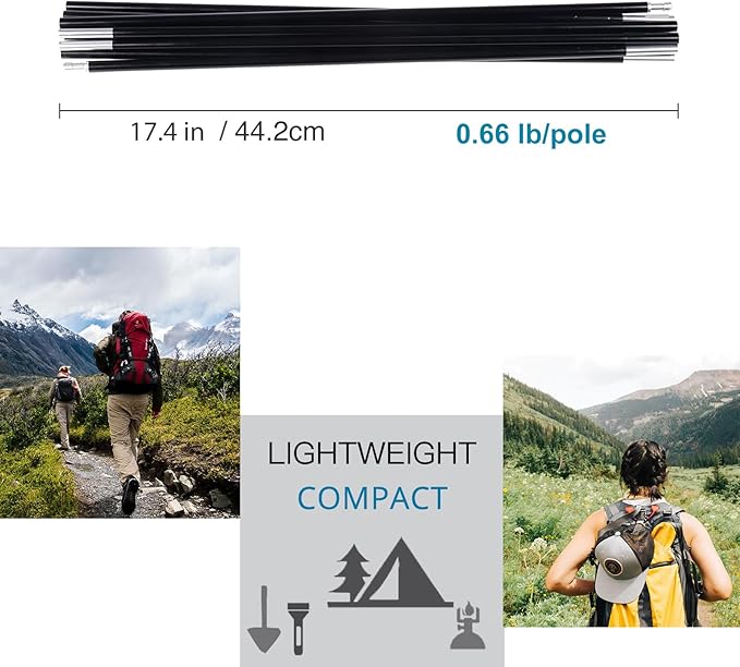Aluminum Tent Poles Replacement Black Pre-Assembled Tent Pole 7001 T6 Heated Camping Tent Rod