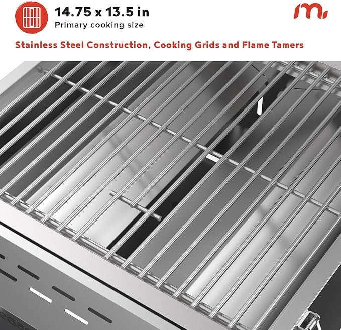 Megamaster 2-Burner Stainless Steel Portable Gas Grill with Built-In Lid 16000 BTUs Foldable Legs Small Propane Grill for Outdoor Cooking Camping Tailgating Patios and More - 820-0033M