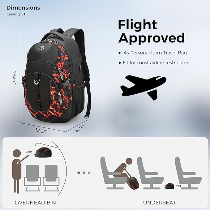 Swissdigital Laptop Backpack with USB Charging Port Travel Backpack Fits 15.6 inches Computer 31L Backpack for Men Flame Red | SD803-97