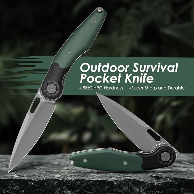 FINTISO Pocket Knife 3.5 Folding Knife Premium 14C28N Blade Bicolour G10 Handle Design with Pocket Clip for Men Women Small EDC Knife for Camping Hunting Hiking Survival and Outdoor Activities