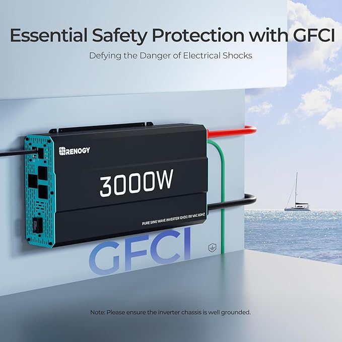 Renogy Inverter P2 3000W Pure Sine Wave Inverter 12V DC to 120V AC Converter for Home RV Truck Camping Trailer with Wired Remote Controller Support Li AGM SLD GEL FLD Batteries