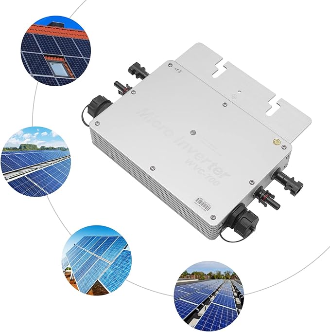 Solar Grid Tie Micro Inverter XJ-WVC-700W 700W 110V Waterproof Inverters Solar Powered Reversing Converter Aluminium Alloy Inverters w/AC Connection Cable for Schools Power Stations Homes