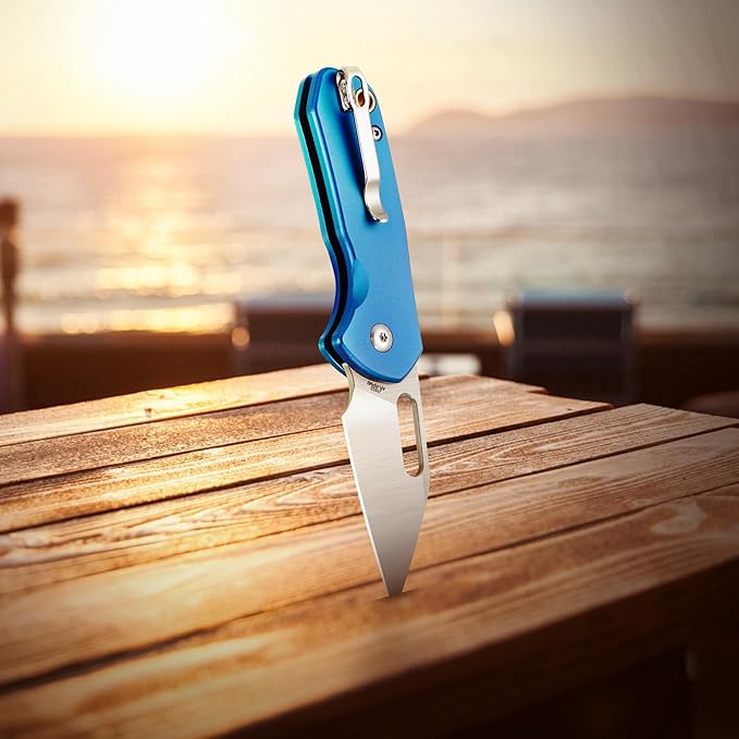 CJRB CUTLERY Mini Pyrite(J1933) Folding Pocket Knife2.17 AR-RPM9 Steel Blade and Blue Handle Small EDC Knife with Pocket Clip for Work Outdoor Hiking Camping