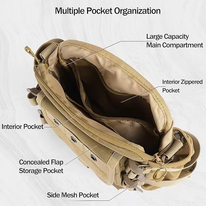 Laser Cut Molle Tactical Sling Bag Backpack for Men - Small EDC Military Molle Crossbody Shoulder Bags (Khaki)
