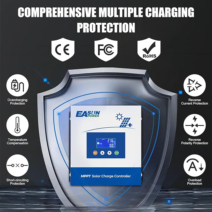 POWLAND 60A MPPT Solar Charge Controller12V/24V/36V/48V AutoMax Input 150V LCD Display Regulator Intelligent Charge Controller for Sealed Gel AGM Flooded Lithium Battery
