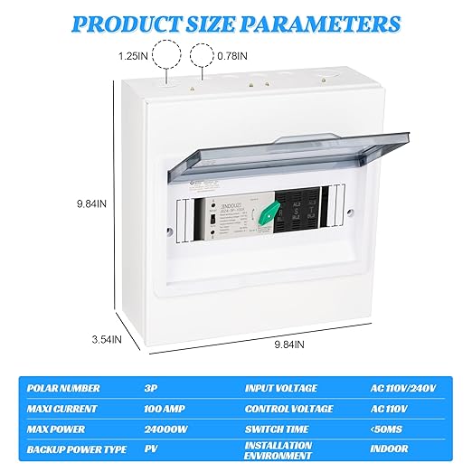 100A PV Automatic Transfer Switch110V Solar Transfer SwitchMillisecond Level Dual Power Automatic Changeover Switch with Metal Distribution Box