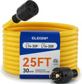 ELEGRP 30 Amp Generator Extension Cord 25 Feet 4-Prong NEMA L14-30P to L14-30R 120/250V Up to 7500W SJTW 10AWG/4C Locking Power Cord for Portable Generators Home Backup UL Standard Compliant