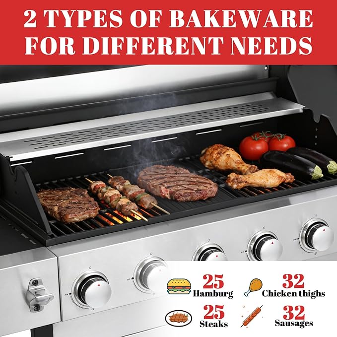 3-Burner Propane Gas BBQ Grill Stainless Steel Propane Grill 36900 BTU Outdoor Cabinet Style with Wheels Wire Rack and Two Foldable Side Table for Outdoor Barbecue Cooking (5-Burner GrillSilver)
