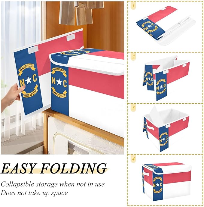 Nc North Carolina State Flag Storage Bin with Lid Stackable Organization Bins Shoe Boxes with Lids for Office Supplies
