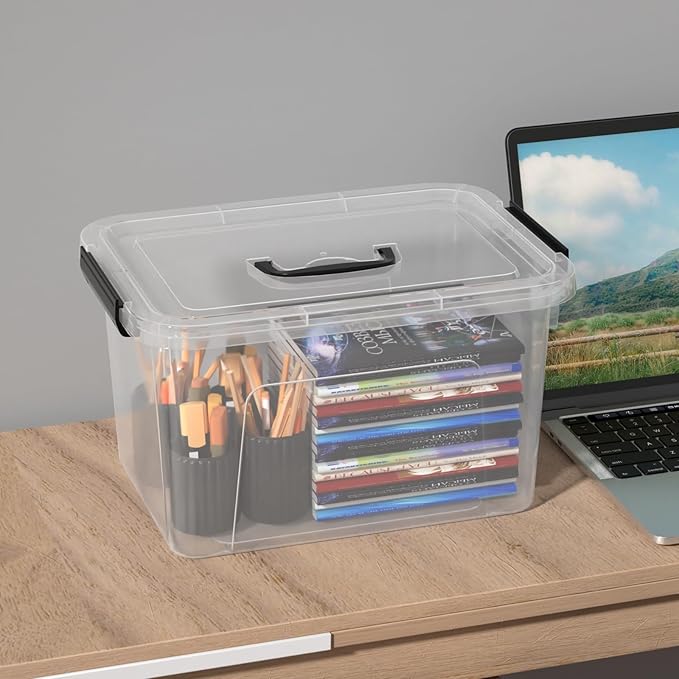 17.5 L Plastic Storage Bin with Handle 4-Pack Clear Latching Storage Boxes