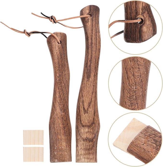 2Pcs Curved Solid Wood Axe Handles with Hanging Hole Short Wooden Tool Handles for Hatchet Replacement Sturdy Suitable for Camping and Outdoor Use