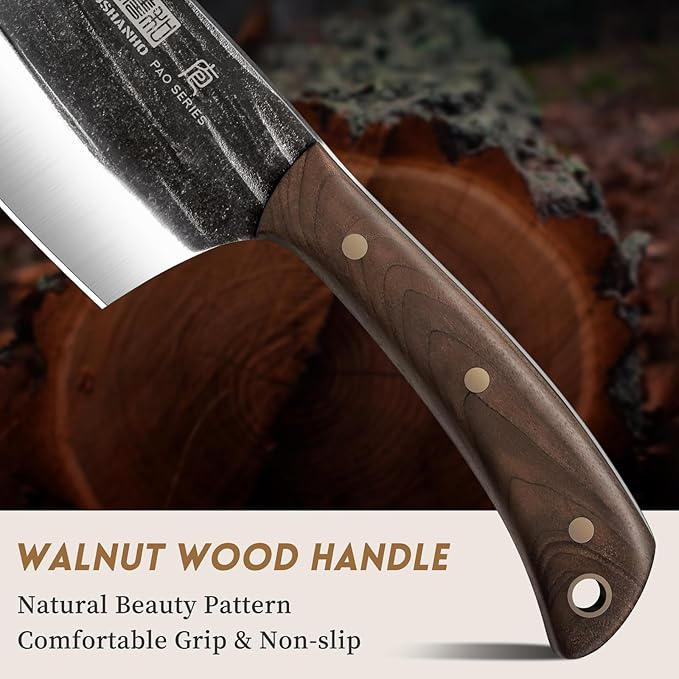 HOSHANHO Butcher Knife Set 3-Piece High Carbon Steel Serbian Chef Knife Set of Heavy Duty Boning Knife &amp Meat Cleaver Knives &amp Viking Knives for Home Cooking Outdoor Camping BBQ