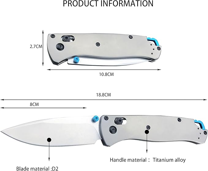 HUAAO Folding Knife with Titanium Alloy Handle EDC Pocket Knife with Pocket Clip Cool Hunting Knives Gifts for Men EDC (440C blade)