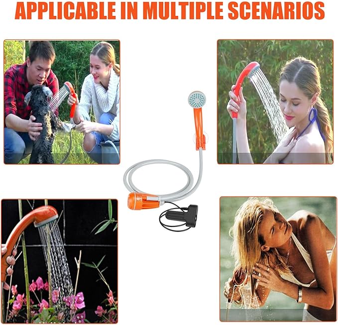 Orange grayPortable Camping ShowerShower Pump with Rechargeable BatterySuitable for CampingPet BathingCar Washingetc
