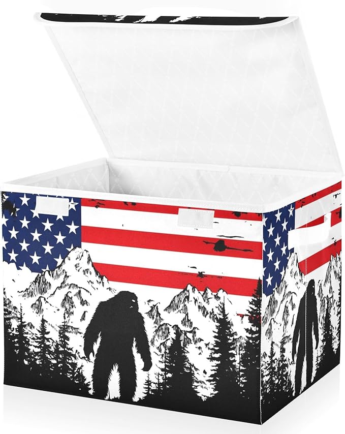 Storage Cube with Lid American Forest Sasquatch Print 16.5×12.6×11.8 IN Collapsible Large Capacity Foldable Storage Basket Bin Organizer
