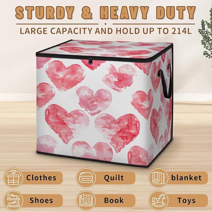XL Large Clothes Storage with Lid Handle Valentine's Thick Clothes Blanket Storage Containers for Organizing Bedroom Closet Comforter Organization Storage