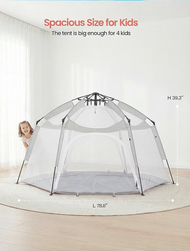Porayhut Large Pop Up Play Tent for Kids 78 Instant Toddler Playhouse with Removable Floor &amp UV50+ Sun Shade 360° Mesh Mosquito-Free Tent for Indoor Outdoor Beach Backyard Fits 4 Kids