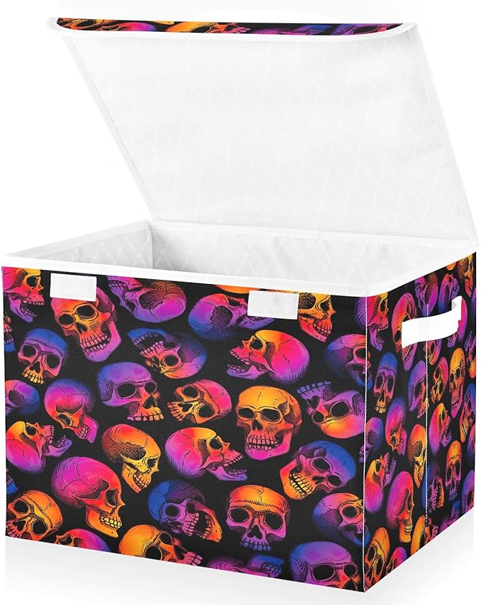 Human Skulls Gradient Storage Bin with Lid Stackable Organizer Storage Quart Storage Bins for Office Supplies Office