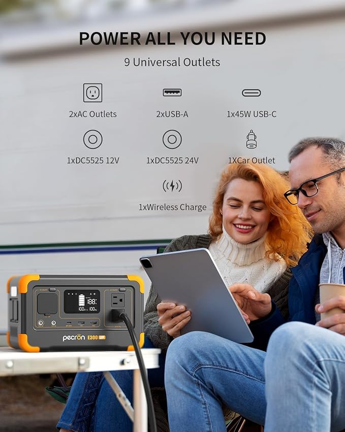 pecron Portable Power Station E300LFP 288Wh Solar Generator 2 Up to 600W AC Outlets Generator LiFePO4 Battery Fast Charging Power Station for Home Use RV Camping(Solar Panel Optional)
