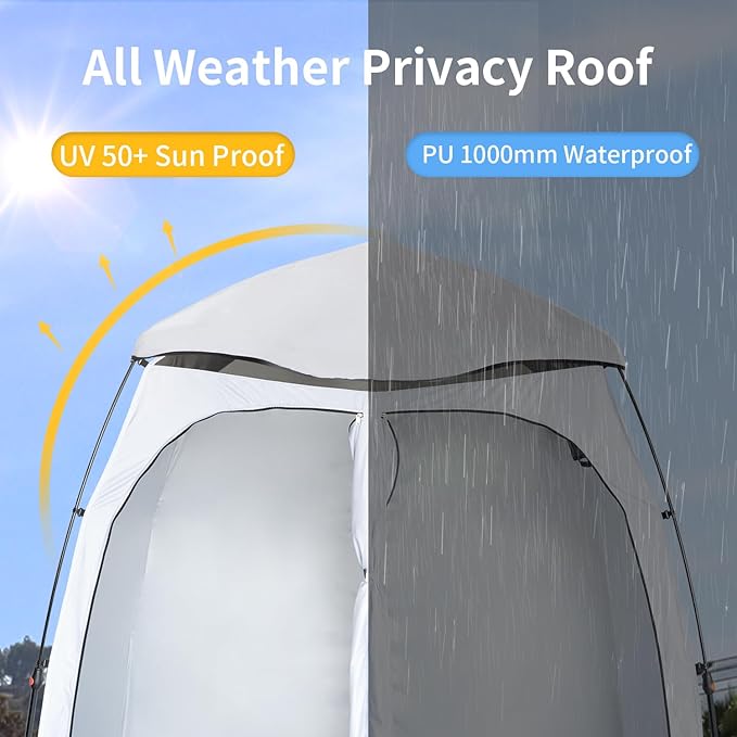 EighteenTek® Upgraded Pop Up Shower Tent 2-Room Changing Tent Privacy Shelter with Floor &amp Dual Doors Portable Camping Toilet &amp Bathroom Tents 83 x 47 x 77.6H
