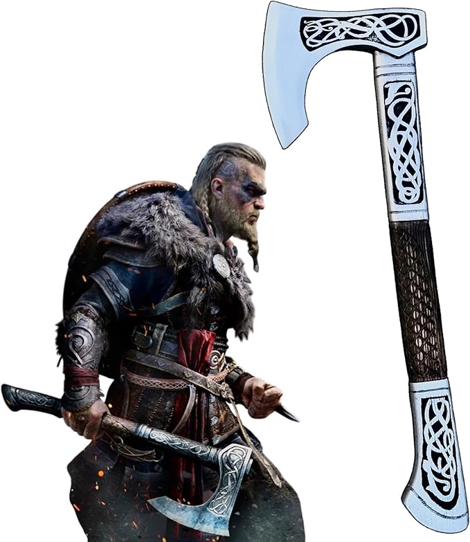 [DARK WARRIOR] 24.0 New Assassin's Creed Valhala Viking Battle Eivor Axefully functional Hand Forged Carbon Steel With Engraving Wood HandlePersonalised Gift For Viking &amp Gaming Lovers.[ACX-X1-
