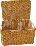 Lurrose Decorative Small Lidded Storage Basket Imitation Rattan Woven Container with Lid Large-capacity Closet Organizer Bin for Bedroom and Outdoor Use