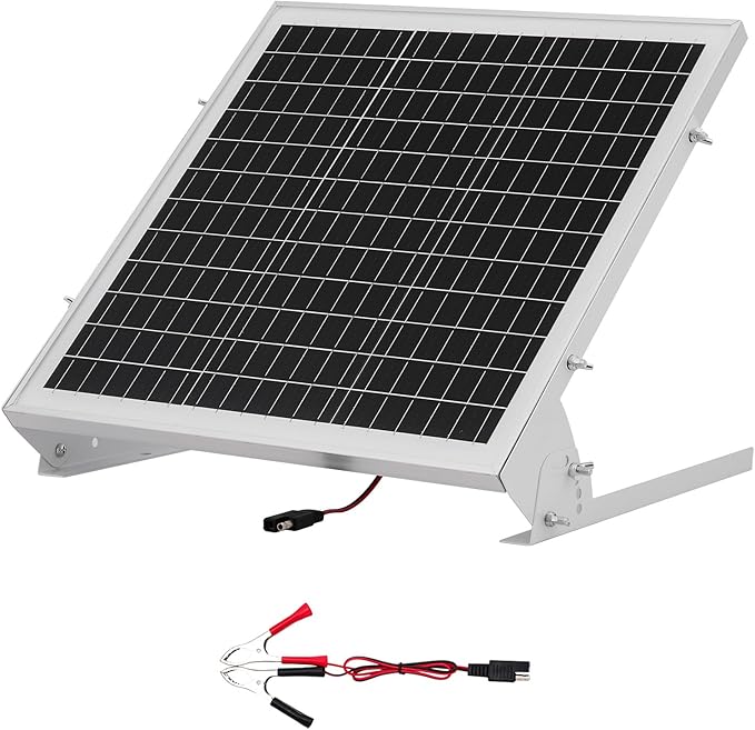 VEVOR 20W 12V Solar Battery Trickle Charger Maintainer Mono Solar Panel Battery Charger with Built-in MPPT Controller &amp Adjustable Mount Bracket IP65 Waterproof for Car Boat RV Trailer House Roo