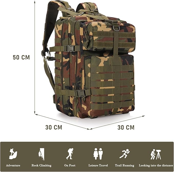 ShowyLive 3P Tactical Backpack Military Rucksack - 45L Large Hiking Backpack Waterproof Durable Camping Backpack for Men Women Travel Outdoor Sports Bug Out Bag (CP)