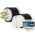 Iron Box L21-30 Generator Plug and Connector Set L21-30P + L21-30R 30A Durable Materials 120/208V 5-Wire Locking Power Cord End Industrial Grade Nylon Housing 6240W Generator Cable 12/5 AWG (5pack)